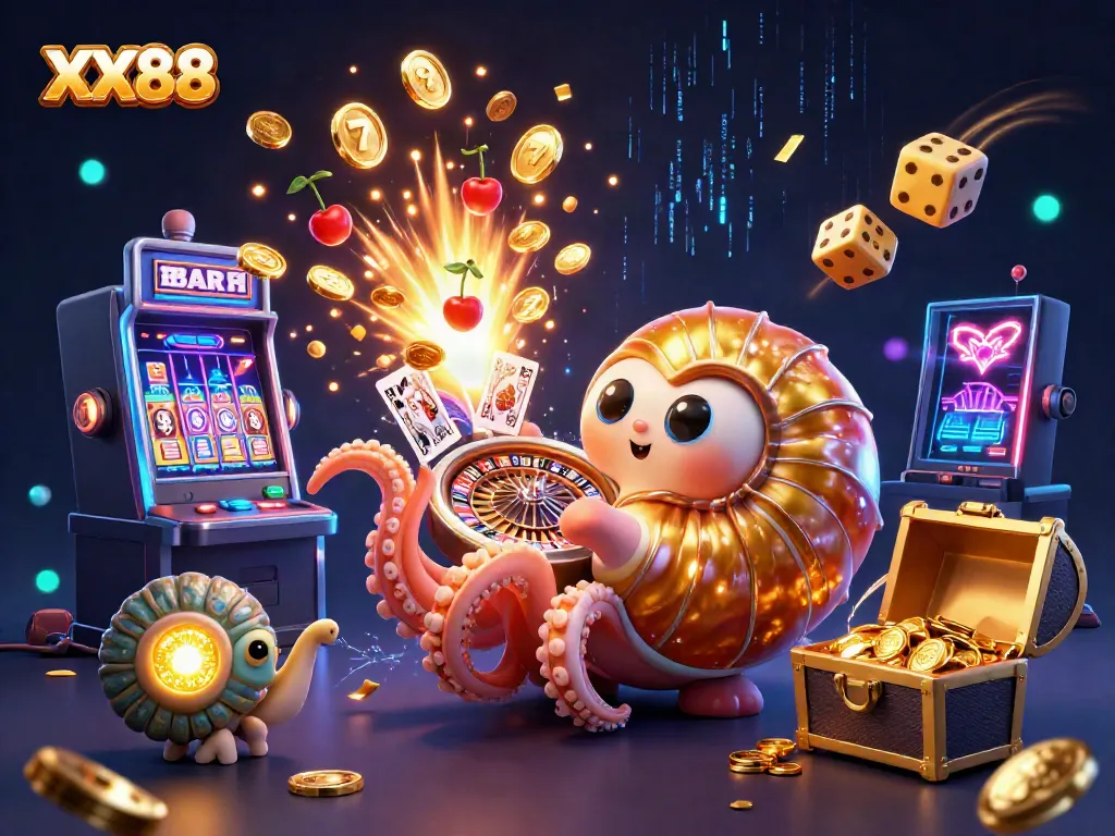 Experience thrilling wins with XX88's 3D cartoon casino scene filled with vivid gaming elements and excitement.