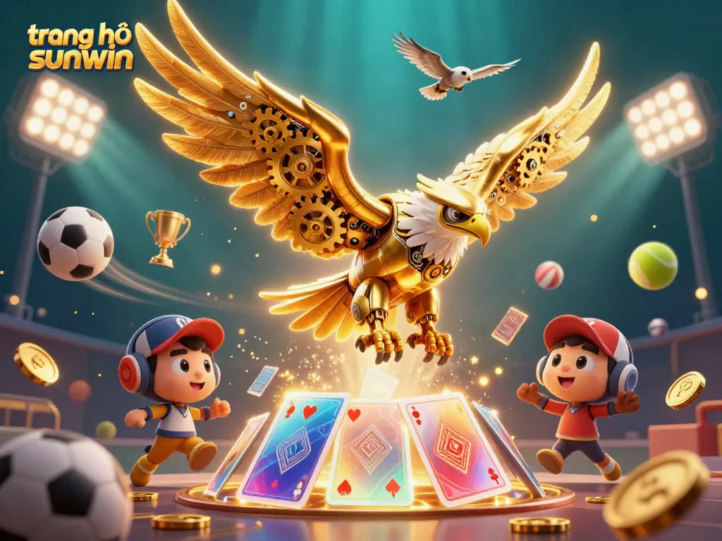 Experience the excitement of trang chủ sunwin with a vibrant scene featuring a golden eagle and dynamic sports elements.