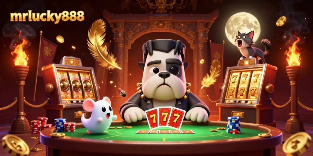 Experience thrilling gameplay at mrlucky888 with a vibrant monster dealer and rich casino elements.