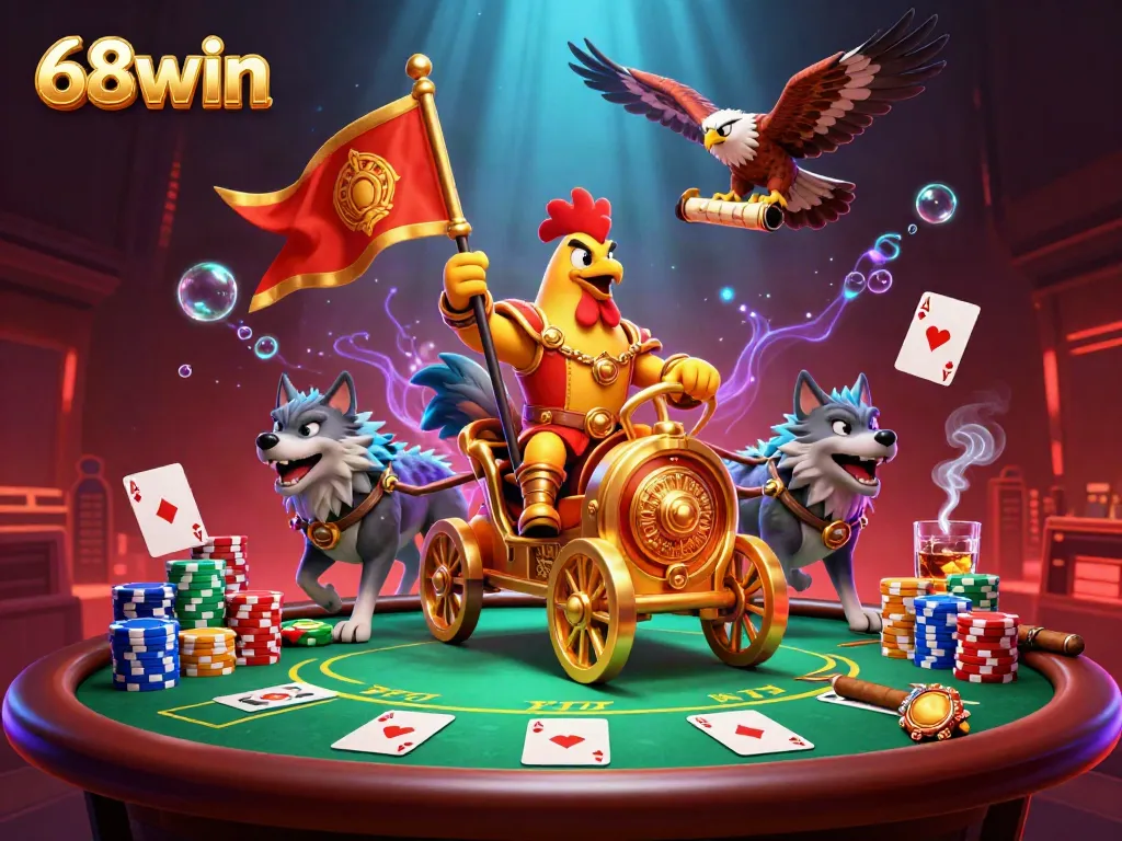 Engage in gaming excitement with 68win's vibrant illustration of a rooster warlord in action.