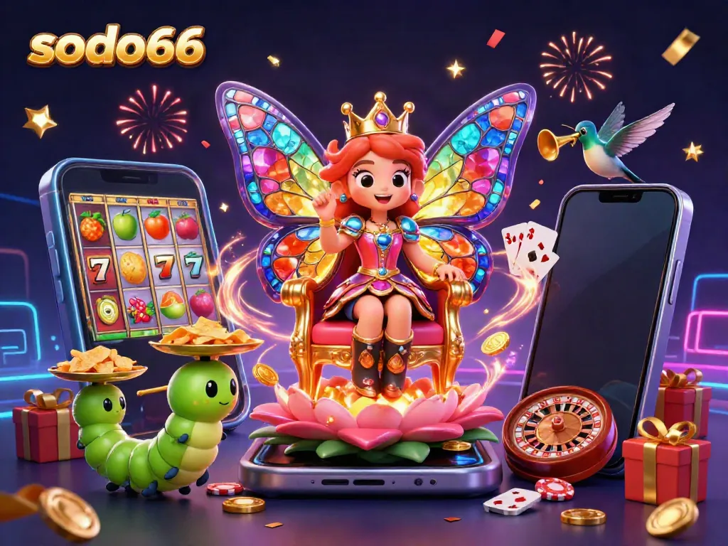 Experience the colorful world of sodo66 with vibrant casino games and magical elements.