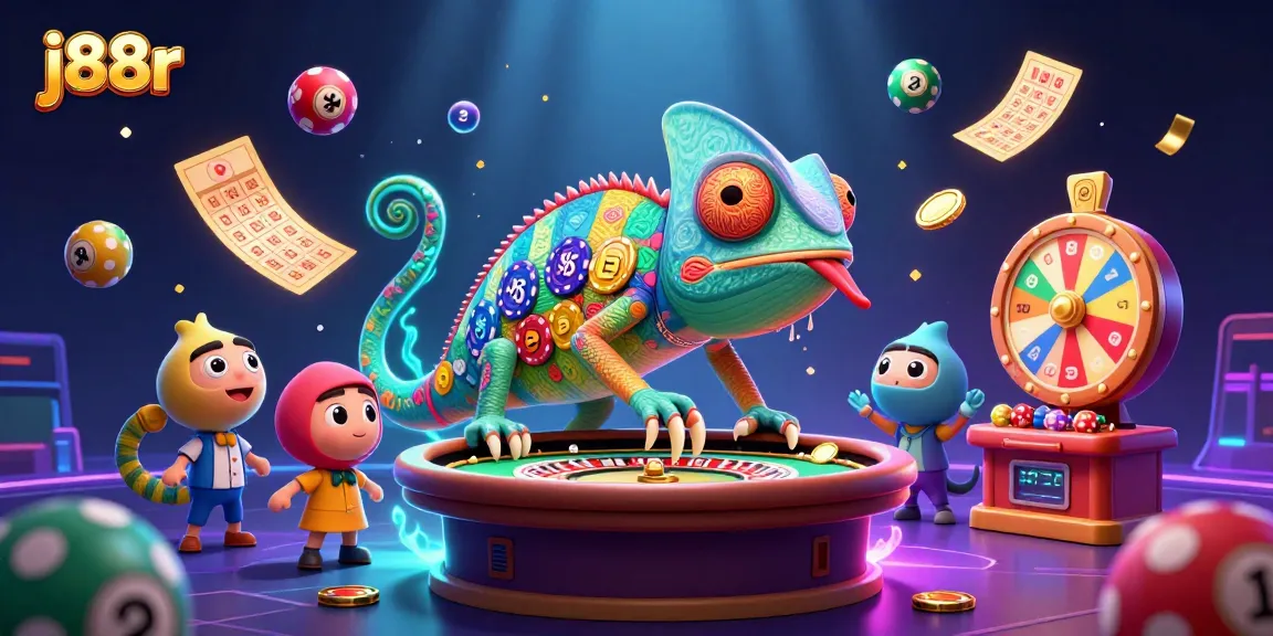 Engage in exhilarating j88r casino gameplay with a vibrant chameleon owner and dynamic lottery elements.