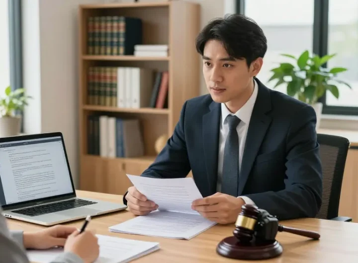 Legal consultation with attorney discussing a weblink case in a bright office