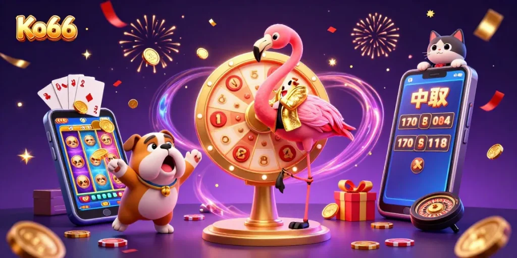 Spin the giant prize wheel at Ko66, where excitement meets colorful slot gaming!